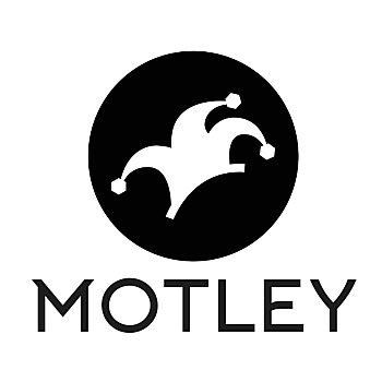 Motley Digging Tools Black circular logo with a jester hat symbol and the word "MOTLEY" below it.